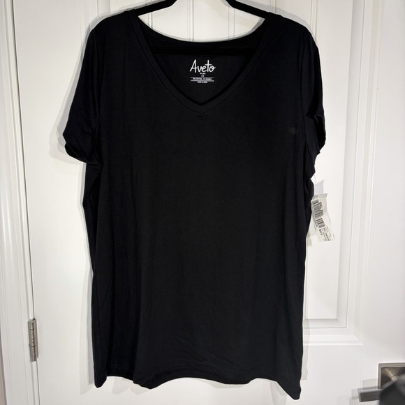 Aveto Tops - Aveto Plus Black V-Neck T-Shirt Women's 2X Cotton Stretch Basic Short Sleeve Top